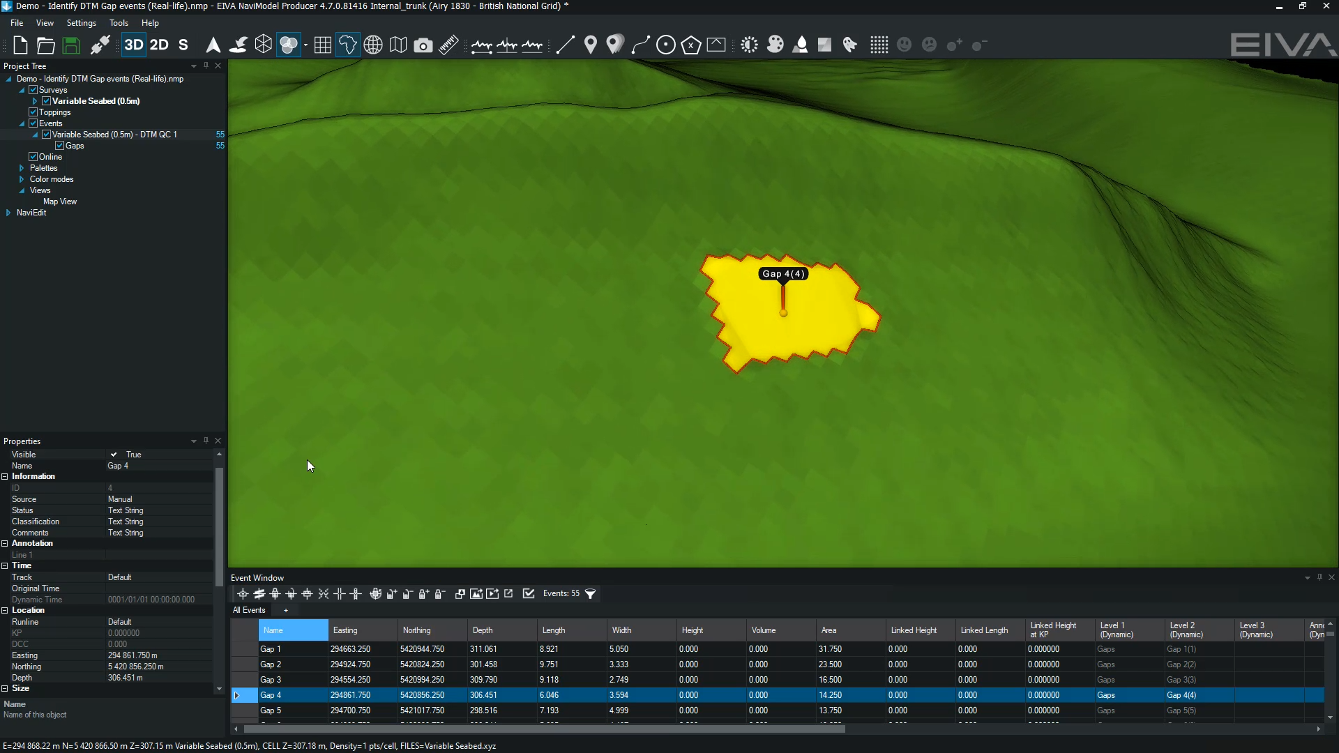 Create DTM gap events